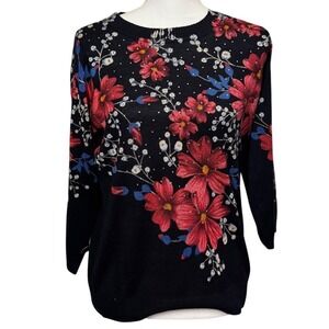 Rebecca Malone Floral Knit Sweater – Black/Red – Size M